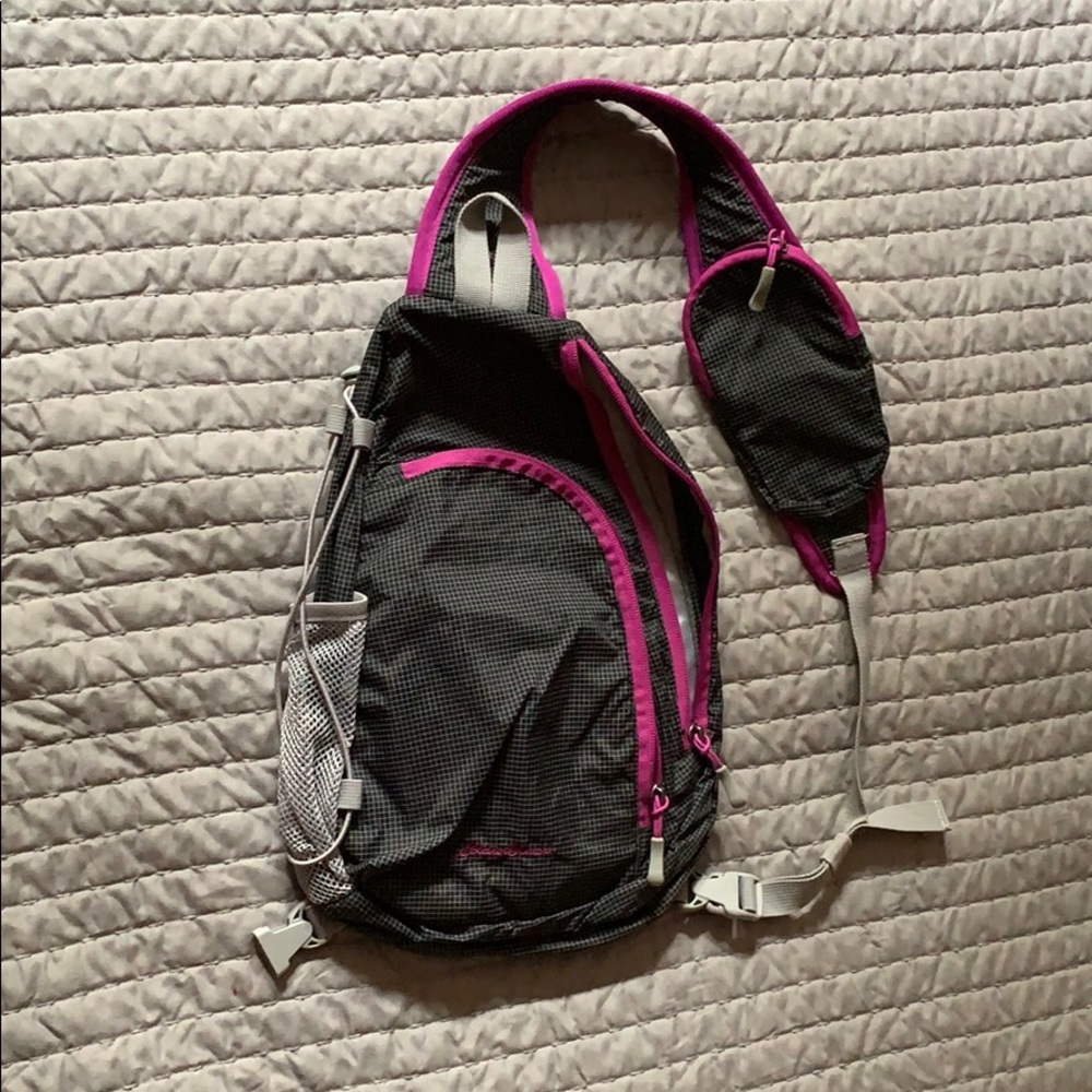 Small Eddie Bauer day pack with gray and magenta